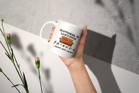 Friends mok wit keramiek - Happiness is Watching - Cadeau