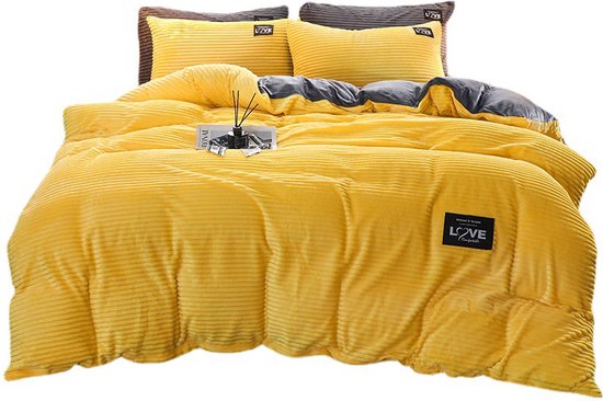 Luxe Flanellen Winter Beddengoedset - 3-Delig - Geel/Grijs