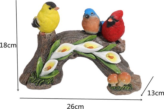 Betoverende Vogels op Zonne-energie- Tuinbeeld met 4 LED-lichtjes - Een Symbool van Liefde en Licht voor Je Tuin 26*13*18CM
