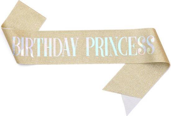 Verjaardag Prinses Sjerp en Tiara -Met text "Birthday Princess" -Een Betoverende Toevoeging aan Jouw Verjaardagsfeest-goud