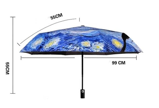 Van Gogh Sterrenhemel Paraplu – Automatische Opvouwbare Paraplu – UPF50+ UV-bescherming – Blauw – Kunst Design