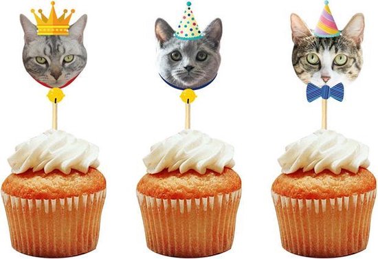 48-delige cupcake/fruitprikkers - thema kat/poes