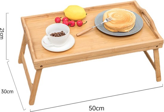 Multifunctionele Bamboe Bedtafel - Ideaal voor Ontbijt op Bed & Laptopgebruik - Opklapbaar en Draagbaar met Antislip Rand 50*30*6CM