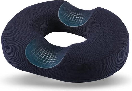 Orthopedisch Kussen van Traagschuim - Ringkussen - Donut Zitkussen - Ergonomisch - Verlicht Druk op Stuitje - Stoel | Rolstoel | Autostoel | Zwangerschap - Afneem en Wasbare Hoes - Anti-Slip Bodem - Navy Blue