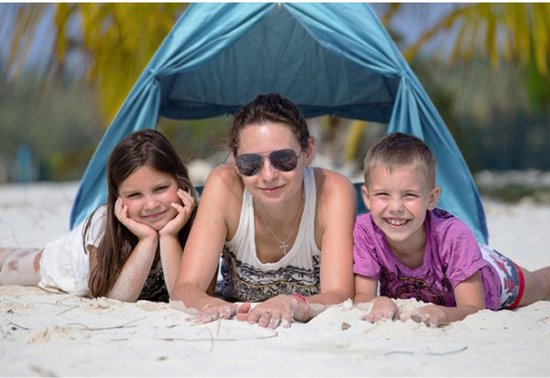 Pop-up strandtent blauw met draagtas - Anti-UV 50+