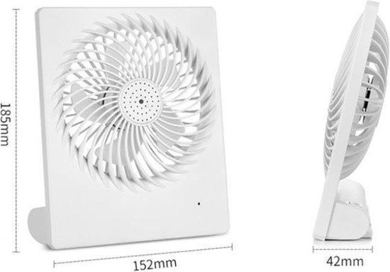Stijlvolle en handige oplaadbare miniventilator - 3 instelbare snelheden-USB opladerbaar-wit -152x42x185mm