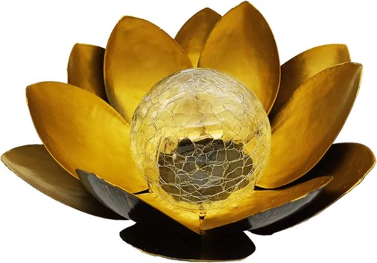 Lotus zonne-energie tuinlamp met dagsensor - Goudgeel