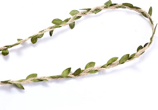 4 Rollen Jute Touw met Prachtig Bladeren Patroon- Kerstlint - Cadeaulint - Decoratielint-10meter lang -Olijfgroen