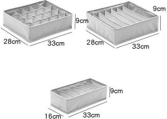 Set van 3 opbergdozen voor in lade - ondergoed beha sokken opbergdoos - Grijs