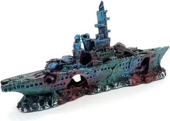 Aquarium decoratie - Slagschip 2 - Realistische hars ornamenten voor vistank landschapsarchitectuur - Duurzaam en stabiel - Ideaal voor zoet- en zoutwateraquaria