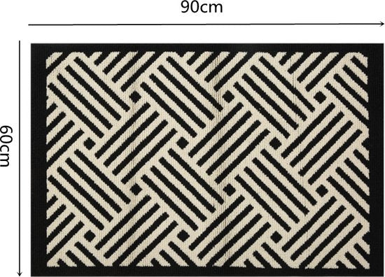 Antislip Deurmat - Geometrisch Patroon met Diagonale Lijnen - Absorberend en Wasbaar - Ideaal voor Binnen 60X90CM-zwart