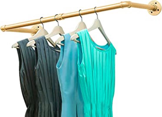 Industriële Buis Kledingrekken - Metalen Kledingrekken -Draagvermogen tot 30 kg - Robuust & Stijlvol voor Thuis en Winkel-78x24x81.5 cm-goud