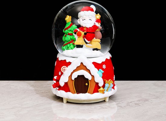 Magische Kerst Sneeuwbol met Muziek en Kleurrijke LED – Kerstman op Motor – Luxe Decoratie – Ø8 cm, Hoogte 14 cm