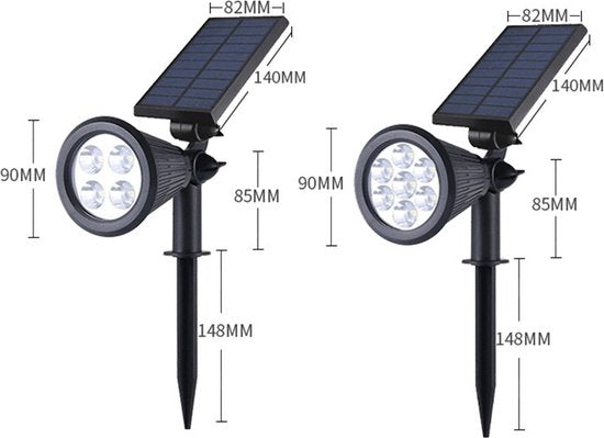 2 Stuks led solar spot light -IP65-voor wandmontage of grondspies-wit licht