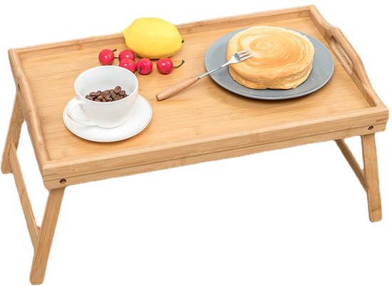 Multifunctionele Bamboe Bedtafel - Ideaal voor Ontbijt op Bed & Laptopgebruik - Opklapbaar en Draagbaar met Antislip Rand 50*30*6CM