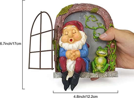 Charmante Slapende tuinkabouter met kikker voor in de tuin - ophangbaar standbeeld van duurzame designerhars - 12.5*4*18cm