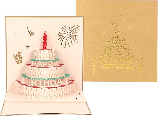 3D Verjaardagskaart met Licht- en Kaarseffecten - 15x15cm