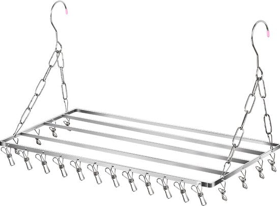 Hangend Roestvrijstalen Droogrek voor Balkon en Verwarming - met 20 knijpers-Ruimtebesparend en Duurzaam - Perfect voor Kleding, Handdoeken en Kussens-60cm