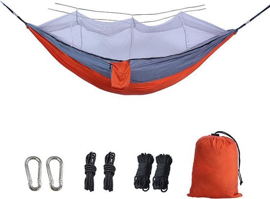 Hangmat met klamboe 260x140cm - ultralicht, draagbaar, oranj