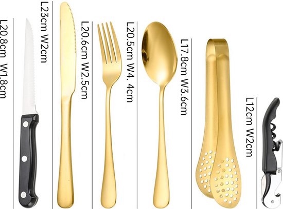 11-delig RVS Bestekset voor Picknick en BBQ - Gold, 2 Pers.