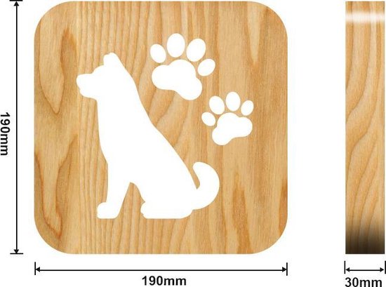 Lamp - 19cm - Tafellamp - Lamp - LED en One touch control - Houten Tafellamp - Hond figuur