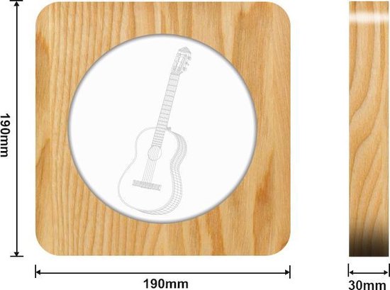 Xtraworks - Houten Tafellamp / Nachtlamp - LED - 3D - Gitaar figuur
