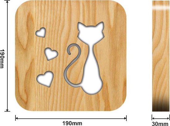 Lamp - 19cm - Tafellamp - Lamp - LED en One touch control - Houten Tafellamp - Kat figuur