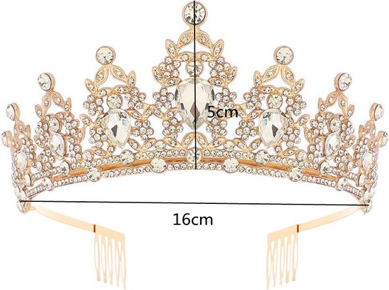 Luxe Gouden Kroon met Witte Diamanten voor Feesten