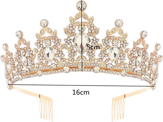 Luxe Gouden Kroon met Witte Diamanten – Perfect voor Verjaardagen, Huwelijksfeesten en Gala's