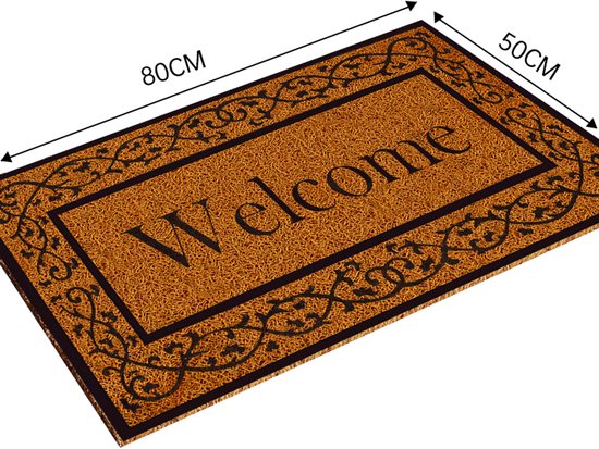 Kunststof Deurmat Welcome 60x80 cm – Kokoslook – Antislip PVC – Bruin – Rechthoekig – Voor binnen en buiten