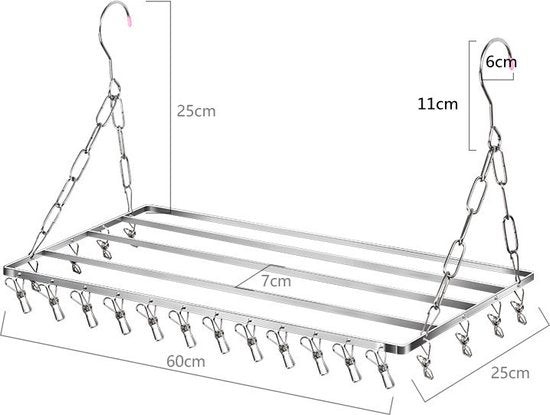 Hangend Roestvrijstalen Droogrek voor Balkon en Verwarming - met 20 knijpers-Ruimtebesparend en Duurzaam - Perfect voor Kleding, Handdoeken en Kussens-60cm