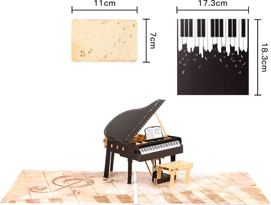 Grote 3D wenskaart met een piano thema- Inclusief envelop-Perfect voor Muziekliefhebbers