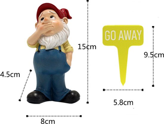 Tuinkabouter met Humoristisch 'GO AWAY' Bordje – Perfecte Tuin en Patio Decoratie 8*4.5*15CM