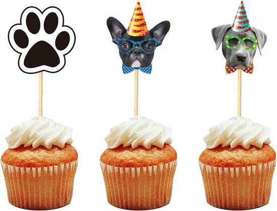 48 delig cup cake/fruit prikkers - Thema: hond -voor decoreren van cake, fruit, cup cake, muffin en andere desserts