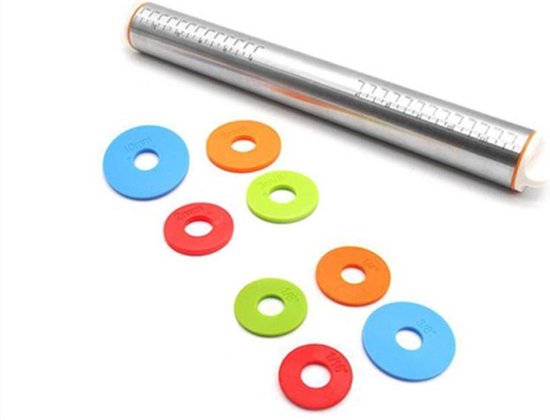 TDR - Roestvrijstalen Deegroller Kneedkussen - 3 verschillende verwijderbare ringen (5 mm, 3 mm, 2 mm) - RVS