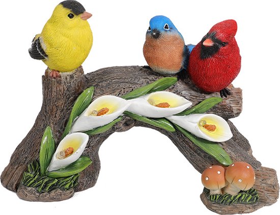 Betoverende Vogels op Zonne-energie- Tuinbeeld met 4 LED-lichtjes - Een Symbool van Liefde en Licht voor Je Tuin 26*13*18CM
