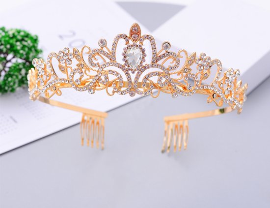 Betoverende Gouden Diadeem Kroon met Zijdelingse Kammen