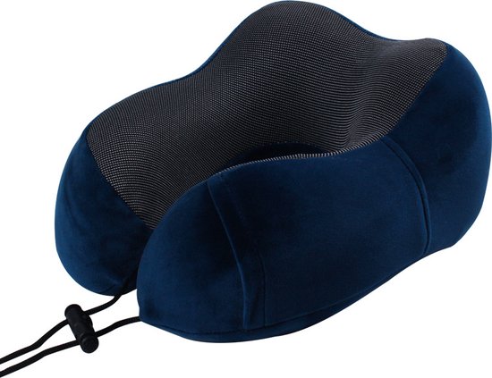 Ergonomisch nekkussen voor comfortabele reizen + opbergtas + oordopjes + oogmasker-marineblauw
