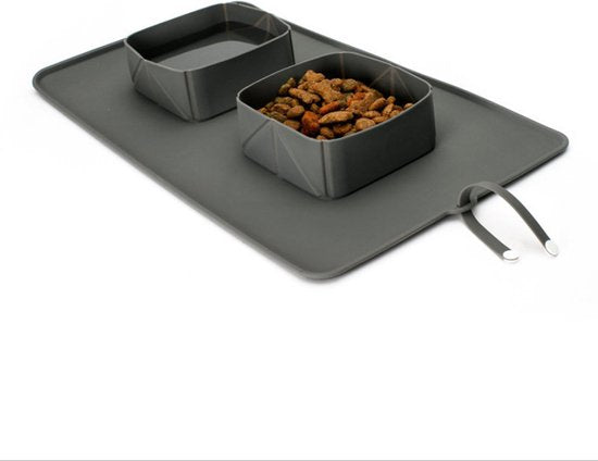 Opvouwbare Outdoor Draagbare Voerbak voor Huisdieren -katten en honden drinkbak- ideaal voor op reis en onderweg - met draagtas-Grijs 38X23.5cm