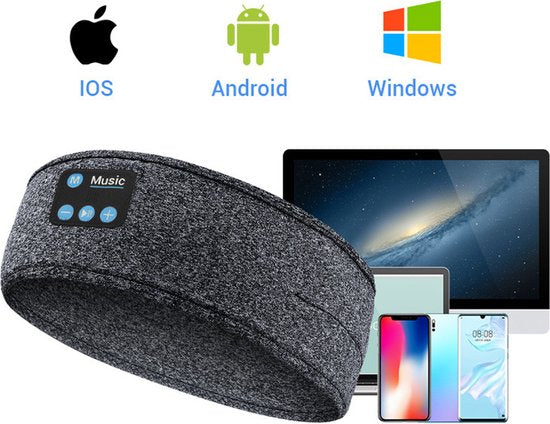 Merkloos Bluetooth 2-in-1 Hoofdband & Slaapmasker Grijs