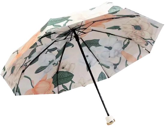 TDR-Opvouwbaar bloem paraplu - Zonbescherming Anti-Uv UPF50 + -Windproof- Stevig paraplu met diameter van 97 cm-blauw met rode rozen
