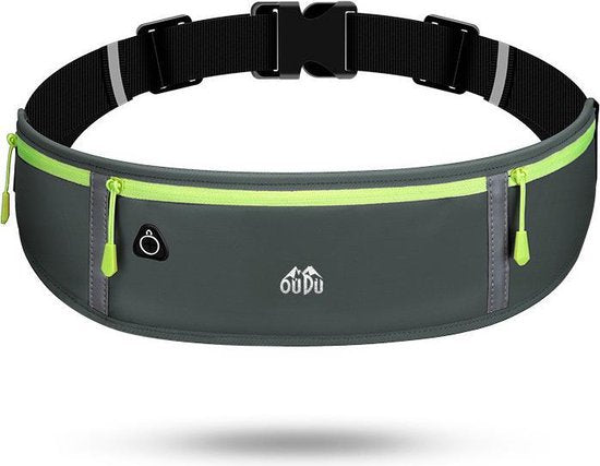 Heuptasje sport – running belt - verstelbare buideltas van 60 tot 120 cm - waterafstotend - grijs