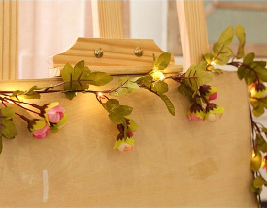 Roze LED lichtsnoer rotan bloemlicht 2m 20 lampjes