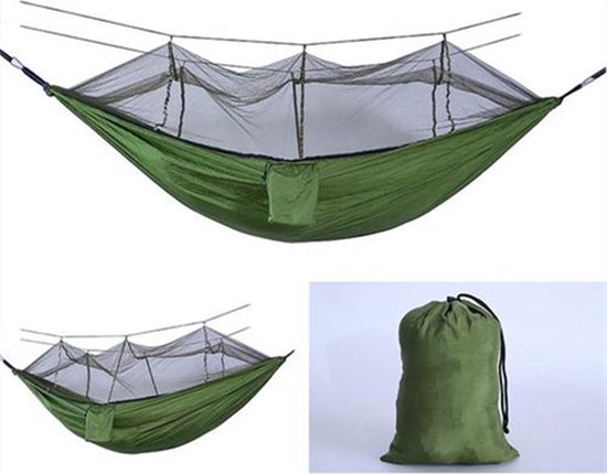 TDR-Hangmat met klamboe 260*140cm-Muggennet-ultralicht/ draagbaar- legergroen