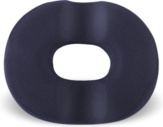 Orthopedisch Kussen van Traagschuim - Ringkussen - Donut Zitkussen - Ergonomisch - Verlicht Druk op Stuitje - Stoel | Rolstoel | Autostoel | Zwangerschap - Afneem en Wasbare Hoes - Anti-Slip Bodem - Navy Blue