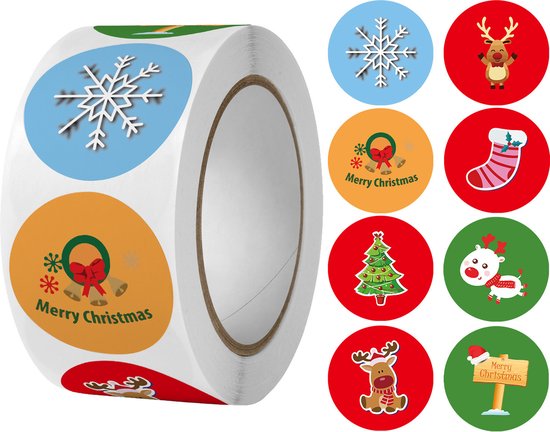 3000 Kerststickers op 6 Rollen – Ronde Zelfklevende Stickers voor Cadeaus, Verpakkingen en Kerstdecoratie