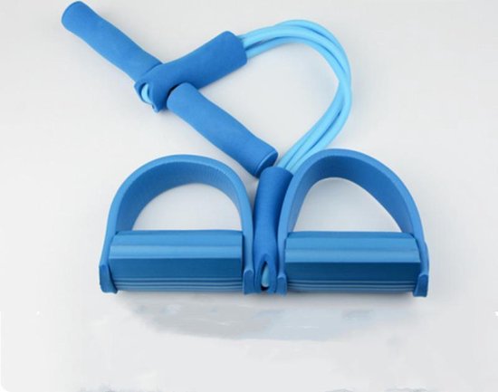 TDR - multifunctioneel weerstandstesiontouw, buiktrainer beentrainer Fitness trekkoord met voetpedaal-blauw