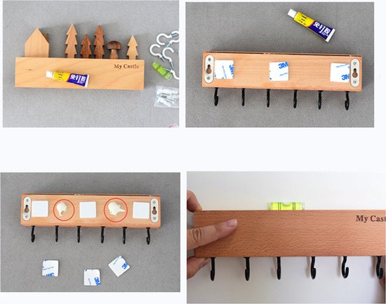 Merkloos Houten Sleutelkastje 6 Haakjes Zwart