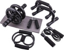 TDR - Fitness set 7-in-1 - Ab roller | Buikspiertrainer | Stretchband | Trainingswiel | Opdruksteunen | Push-up bars | Springtouw | Fitnessmat | Kniemat| Sportset | Thuis fitness - Zwart