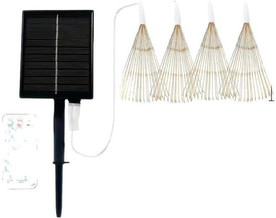 Solar Vuurwerk Lichtsnoer – 4 Stuks – 360 LED – Waterdicht – Warm Wit – Afstandsbediening – Binnen & Buiten